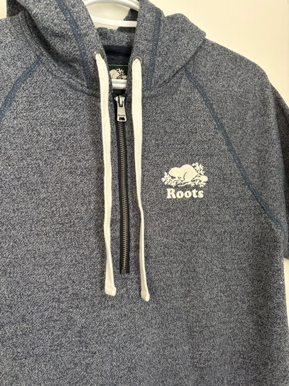 Roots Heather Navy Blue Salt and Pepper Short Sleeve Hoodie Sweater Dress Small - Picture 3 of 5